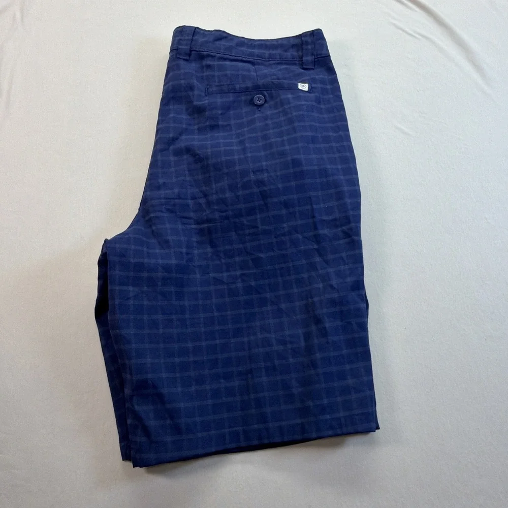 HANG TEN STRETCH WALK SHORTS MENS SIZE 36 NAVY PLAID CASUAL POCKETS
